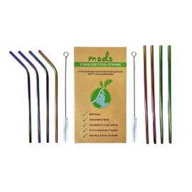 Modo Stainless Steel Straw, Eco Friendly Reusable Metal Drinking Straws with 2 Cleaning Brushes (8 Pack - 4 Straight - 4 Curved) (Multi)