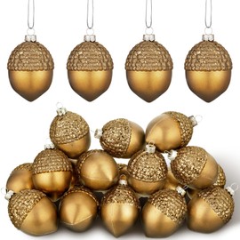 Lyrow Christmas Acorn Ornaments Artificial Acorn Decor Farmhouse Small Acorn Hanging Ornament for Christmas Tree Plastic Mini Fake Acorns for Crafts Xmas Winter Party Decorations(Gold, 12 Pcs)