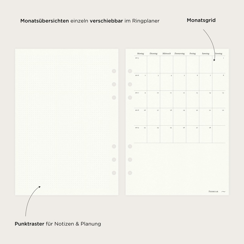 etmamu 1100 Calendar Inserts 2026 A5 Vertical Dot Grid