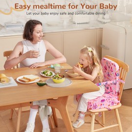 TOTIDYH Toddler Booster Seat for Kitchen Chair, Non-Slip Bottom Dining Table Booster Seat with Backrest and Adjustable Straps, Portable Eating Travel Increasing Cushion