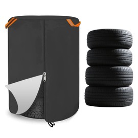 XhuangTech 420D Waterproof Tire Cover for Storage, Heavy Duty Tire Storage Bag with Metal Zipper, 4 Felt Pads & Reflective Handles, UV Protection & Dirt-Resistant Dual-Sided Use for Truck, SUV, RV (S)