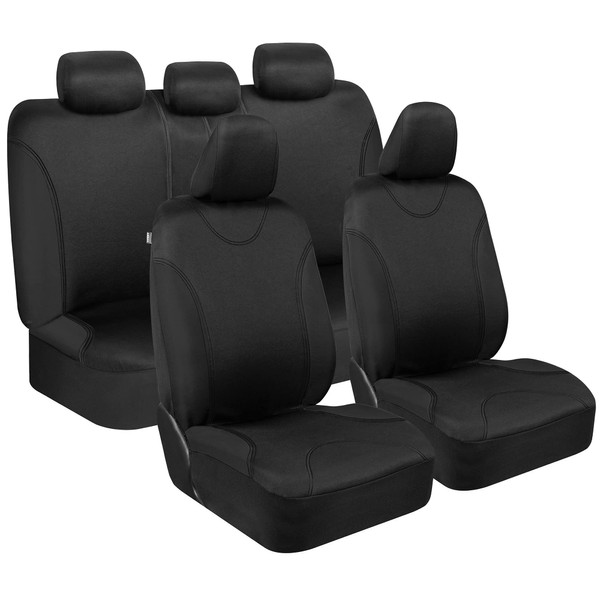 BDK UltraSleek Black Seat Covers for Cars, Two-Tone Front Seat Covers with Matching Back Car Seat Cover, Made to Fit Most Auto Truck Van SUV, Interior Car Accessories, Car Seat Covers Full Set