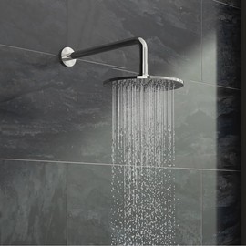 Aquaiaw Shower Arm and O-Ring Flange, 12 inch (300 mm), Solid Brass, Both Soldered 1/2 NPT Tapered Threads, Wall Mount Round Shower Head Extension Arm, Polished Chrome Shower Arm for Fixed Shower Head