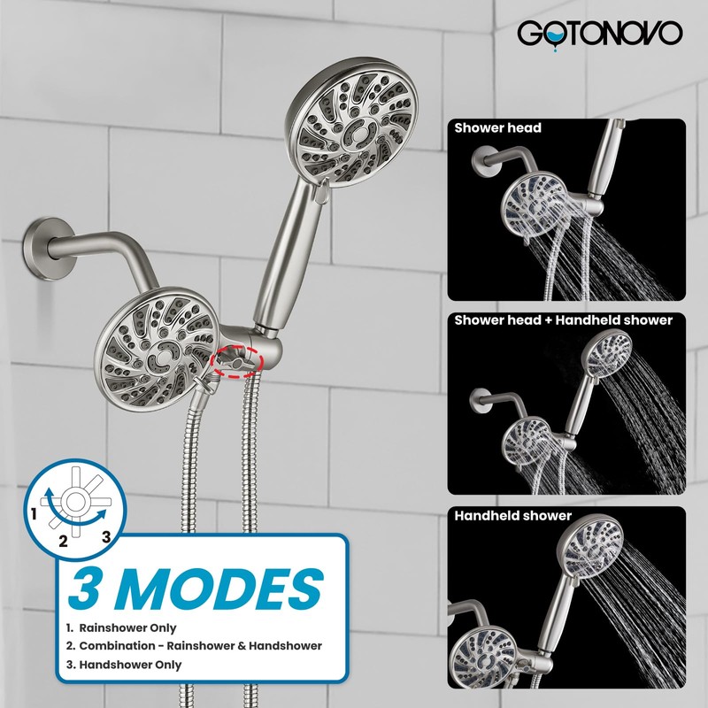 gotonovo Dual 2 in 1 Shower Head Kit High Pressure