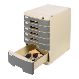 Eleeferri Drawer File Box Lockable 6 Compartments Plastic Desktop Organizer with Writable Index for Files Document Storage Box Organize Box Document Box for Office