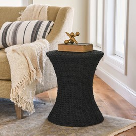 Household Essentials Handwoven Paper Rope Stool with Hourglass Shape, Black