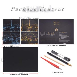 Scratch Golden Painting Paper,Scratch Painting Creative Gift,Scratch&Sketch Art for Kids&Adults,with 4 Tools,16''x11''(Paris,London)