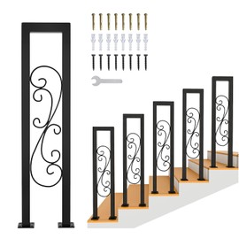 Hand Rails for Indoor Stairs, Modern U Shaped Handrails with S Scroll for Outdoor Steps, Matte Black Industrial Wrought Iron Stair Railing Indoor for Porch Garden Loft Corridor, 1Pcs(Tall:95cm/3.1ft)