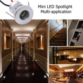 Quentacy DC12V 1W Mini LED Spotlight Jewelry Indoor Display Showcase Counter Ceiling Recessed Down Light RV Micro Reading Lighting Warm-White 3000K Silver-Shell 10Pack