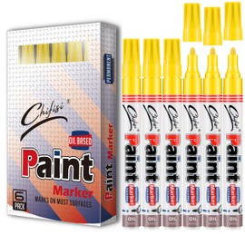Permanent Paint Pens Yellow Markers - 6 Pack Never Fade Oil-Based Paint Marker Pens,Medium Tip Quick Dry And Waterproof Paint pens For Rock,Plastic,Wood,Metal,Fabric,Glass,DIY Craft