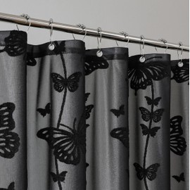 Onalasyc Black Butterfly Shower Curtain, Lace Butterfly Shower Curtains for Bathroom Black Sheer Shower Curtain Vintage Aesthetic Decor Bathroom Waterproof Shower Cutain, 12 Pcs Plastic Hooks, 72x72in