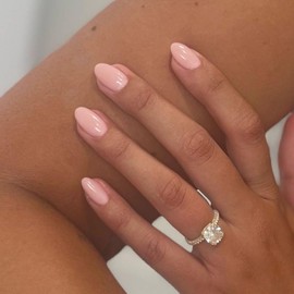 Light Pink False Nails Short Oval, SXVME Simple Acrylic Press on Nails Short, Pink Fake Nails Short, Natural Glue on Nails Short Almond, Solid Gel Full Cover Stick On Nails For Women Daily Wear