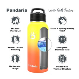 Pandaria 32oz Insulated Water Bottle with Lids and Straws Stainless Steel Outdoor Vacuum Flask Wide Mouth Canteen for Hot and Cold Drink, Autumn Whispers