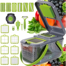 Vegetable Chopper Mandoline Slicer with Container, Food Chopper, Onion Chopper, Veggie Cutter for Salad, Kitchen Gadgets Accessories Essentials, White