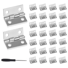 Roosea 30 Pcs Antique Mini Hinges 25 * 24 * 0.8 mm Small Hinges for Dolls House with 120 Pcs Hinge Screws and Screwdriver Little Hinges for DIY Crafts Wooden Box Toys Cabinet Drawer（Silver