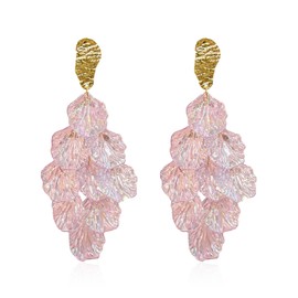 YUNXI Long Acrylic Romantic Rose Petal Dangle Earrings Exaggerated Flower Drop Statement Floral Tassel Earrings for Women Jewelry (Pink)