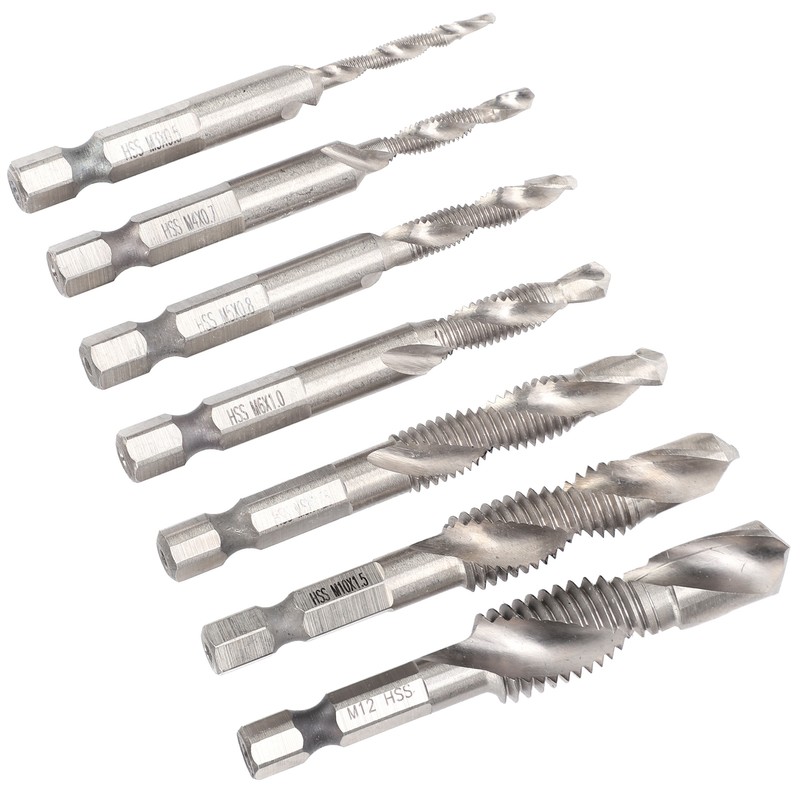 7Pcs Tap Set 1/4 Hex Shank Metric Drilling and Tapping