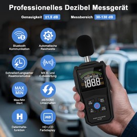 AIOMEST Decibel Meter with Bluetooth App, Digital Portable Sound Level Meter 30 dB to 130 dB with LCD Display A/C Weighted Max/Min, Data Storage, Sound Level Meter for Classroom, Office, Home