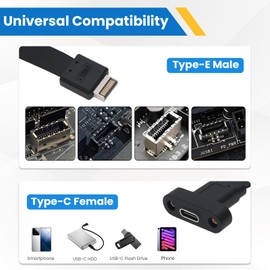 QINJOOELC USB 3.1 20Pin Type-E IDC Front Panel Header Type-C Extension Cable with PCIE Bracket 10Gbps Type E Male to USB C Female Extension Cable with Full Height Bracket 30cm/11.8inch (2 Port)
