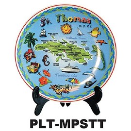 Rockin Gear Decorative Plate St. Thomas USVI Souvenir Gift Collectible 8" Porcelain Plate with Display Stand - United States Virgin Island Gifts for Home Decor