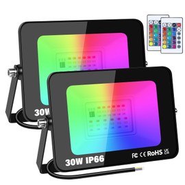 RIGIDON 2 x 30 W RGB LED Spotlight with Remote Control, 3000 LM RGBW Colour Changing Floodlight, 16 Colours, 4 Modes, Dimmable Floodlight Lamp for Party, Garden, Tree, Landscape, Disco Celebrations,
