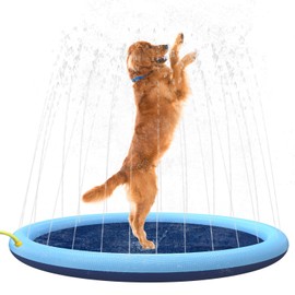 Flyboo Splash Sprinkler Pad for Dogs Kids, Non-Slip Thicken Dog Pool with Sprinkler, Pet Summer Outdoor Play Water Mat Toys for Pet Dogs and Kiddie