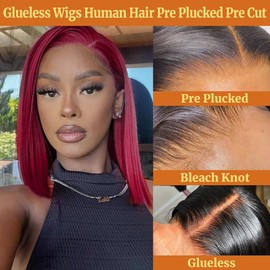 GUDOZO 99J Burgundy Bob Wig Human Hair 12 Inch 4x4 HD Lace Front Glueless Wigs Human Hair Pre Plucked Pre Cut 180% Density Short Straight Bob Wigs for Black Women