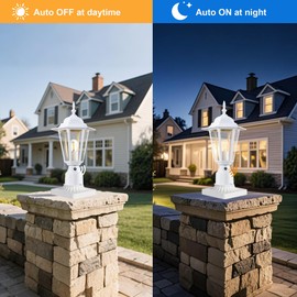 GRUENLICH Dusk to Dawn Outdoor Post Lights, Modern White Exterior Lamp Post Light Fixture, Anti-Rust Aluminum Pole Lantern for Garage Front Yard, 2 Pack