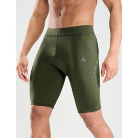 Nepest Men's Bike Shorts 4D Padded Cycling Road Biking Riding Biker Bicycle Mountain Cycle Shorts Zipper Pockets Army Green,L