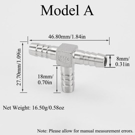Type A, 1 Piece Stainless Steel, Hose Barb Tee Connector, 3 Way T Shape Union Barbed Splitter Fitting for Air, Water, Oil, Gas