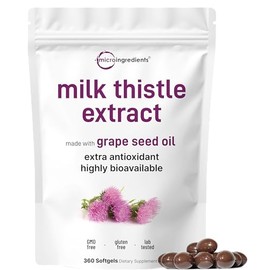 Micro Ingredients Milk Thistle Supplement | 360 Softgels with Grape Seed Oil | Highly Bioavailable Extract | Contains Active Silymarin + Antioxidants
