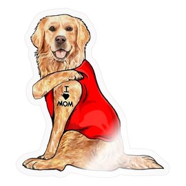 Spreadshirt Golden Retriever with I Love Mom Tattoo Funny Sticker, 4 x 4, Transparent Glossy