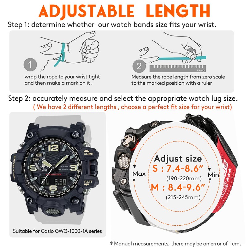 Watch Band Strap for Casio GWG-1000 GWG1000,Super Rugged Nylon Sports