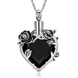 shajwo Cremation Jewelry Rose Flower Heart Urn Necklaces for Ashes for Women Memorial Human Ashes Pendant,Black