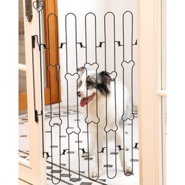 Portable Foldable Pet Gate for Front Doors - Durable Retractable Dog Fence with Easy Setup for Puppy Training Enhancing Home Safety and Security with Bone Style Design- Black