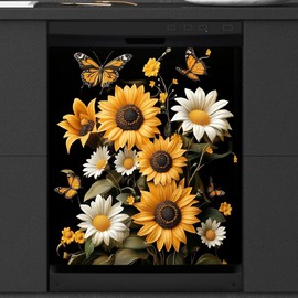 Dishwasher Covers Refrigerator Magnetic Panel Decals Sunflowers Daisies Butterflies Magnetic Sheet Sticker Wash Machine Fridge Panel Decal for Home Kitchen Decoration