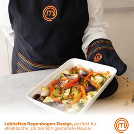 Masterchef Pot Holder Glove Oven Gloves Heat Resistant 100% Cotton Oven Gloves Perfect for Cooking, Baking, with Hanging Loop and Embroidered Logo, Multicoloured