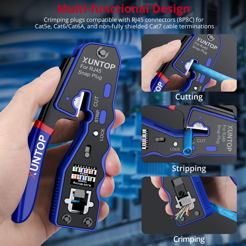 XUNTOP RJ45 Crimp Tool Kit for Cat5 Cat5e Cat6 Cat6a