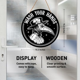 Gothic Bathroom Sign Decor, Wash Your Hands Sign, Goth Toilet Powder Room Plague Doctor Wall Hanging Signs Decorations
