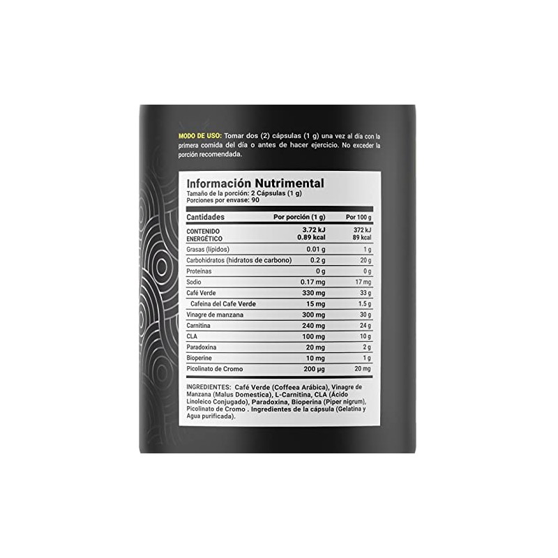 Carnitina 180 Cápsulas Café Verde Vinagre Manzana Cla Picolinato Cromo