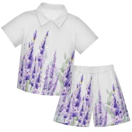 visesunny Toddler Boys 2 Piece Outfit Button Down Shirt and Short Sets Purple Lavender Boy Summer Outfits for Infant Baby Children Kids