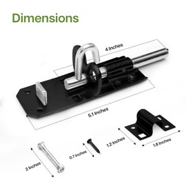 Galvanised Brenton Bolt Sliding Door Lockable Padbolt – 4" (100mm) Heavy Duty Zinc Plate Lock Pad Garden Shed Gate Latch Patio Door Security Gate Bolt Bedroom | Black