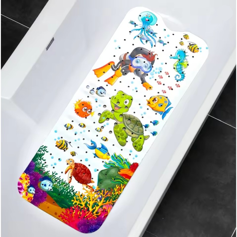 Extra-Long Cartoon Non-Slip Bathtub Mat – PVC Bath and Shower