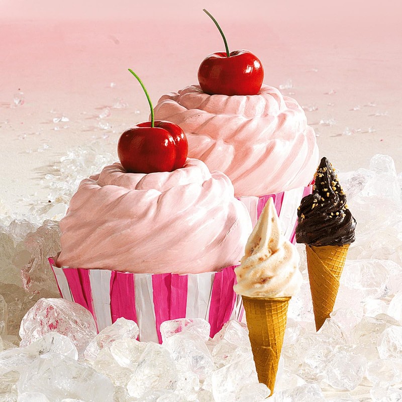 Decorative Cupcake with Cherry 20 cm Diameter Pink Food Fake
