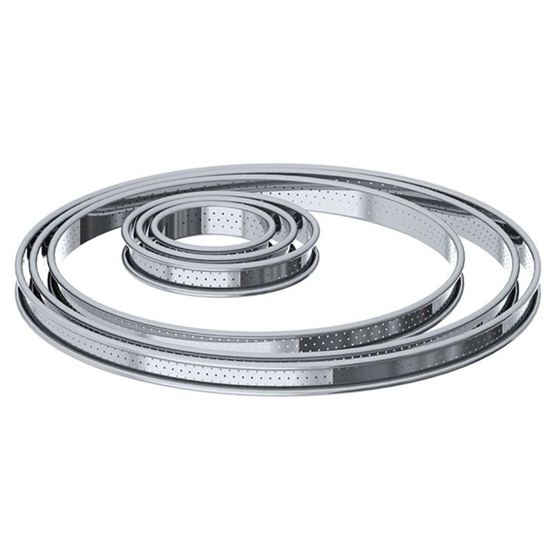 De Buyer Stainless Steel Round Tart Ring with Perforated Rounded-Off