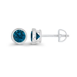 925 Sterling Silver 4mm Round Bezel Set Natural London Blue Topaz December Birthstone Screwback Stud Earrings