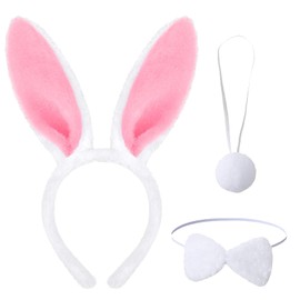 Set of 3 Rabbit Ears Headband Set, Cute Rabbit Ears, Hair Bands, Headband, Plush Rabbit Ears, Bow Tie, Tail Party Accessories, for Easter, Carnival, Party, Cosplay, Costume Decoration, Children and