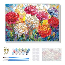 SENQAO Flower Paint by Numbers for Adults Beginners Framed, Stained Glass Adults' Paint-by-Number Kits, Adult Paint by Number Kits on Canvas, Acrylic Number Painting for Home Decor, 8x12in