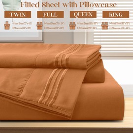 vveiiye Twin Fitted Sheet with 1 Pillowcase Soft Microfiber Sheet Set 16" Deep Pocket Bed Sheets, Wrinkle Free and Easy Care with 1 Pillow Case for Twin Size Bed, Pumpkin Orange