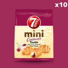 7Days Mini Croissant Pouches, Cherry & Vanilla Filling, Individual Size Snack Bag, On the Go Bakery Snacks (2.12oz, Pack of 10)